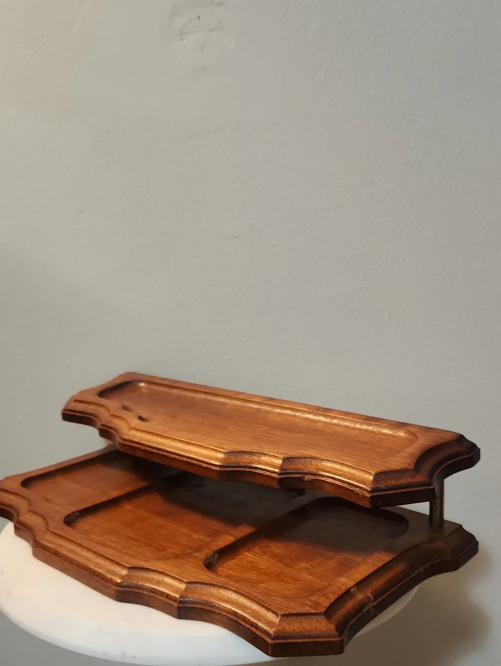 Vintage MCM 2-Tier Walnut Wooden Desk Organizer & Valet Tray